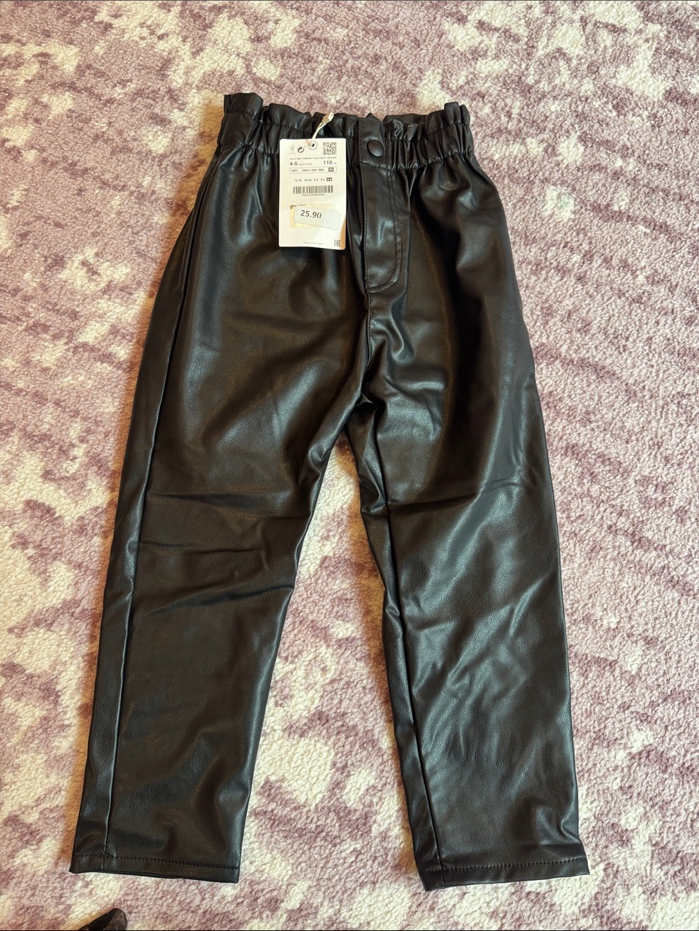 Zara Black Faux Leather Kids Trousers size 4-5